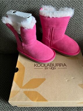 Koolaburra Bright Pink Girls' Faux-Fur Cuff Winter Boots